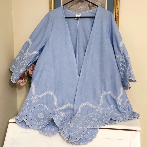 Eyelet Kimono Small/Medium Casual Embroidered Lagenlook beachy Coastal Modest - Picture 2 of 10